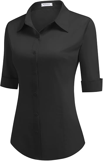 HOTOUCH Women's 3/4 Sleeve Cotton Button Down Shirt
