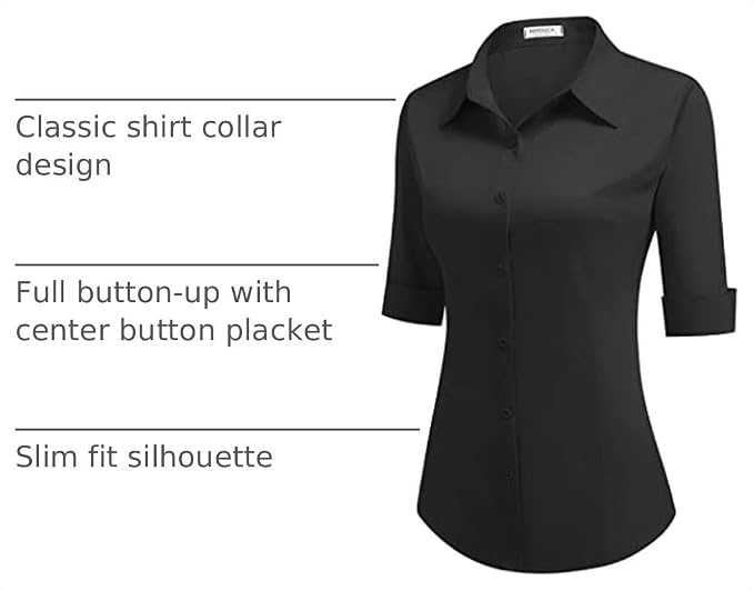 HOTOUCH Women's 3/4 Sleeve Cotton Button Down Shirt