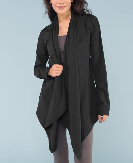 Soul Flower Women's Organic Cotton Jersey Open Front Drape Cardigan