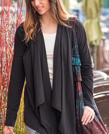 Soul Flower Women's Organic Cotton Jersey Open Front Drape Cardigan