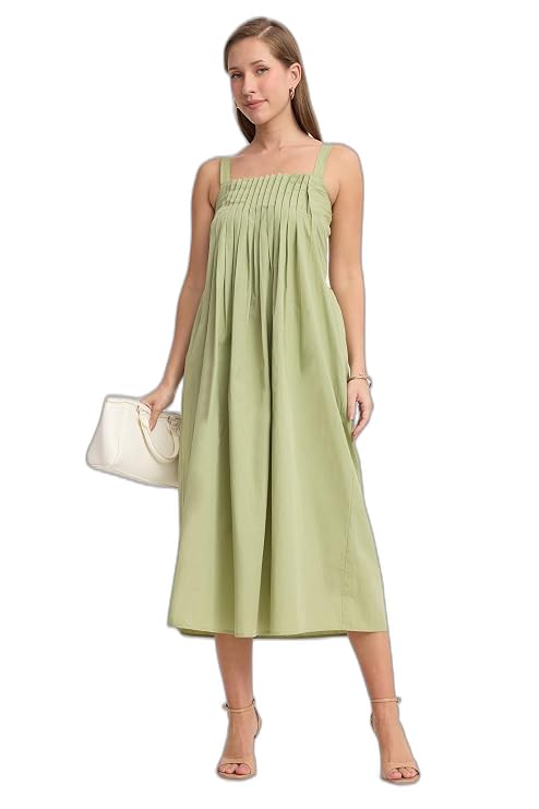VIRGIO Light Green Sleeveless Midi Dress
