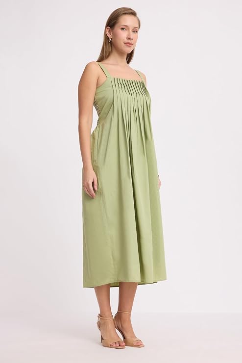 VIRGIO Light Green Sleeveless Midi Dress