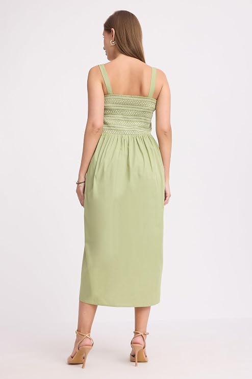 VIRGIO Light Green Sleeveless Midi Dress