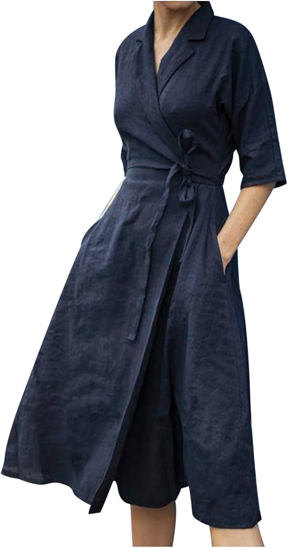 Women's Cotton Linen Wrap Dress