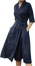 Women's Cotton Linen Wrap Dress
