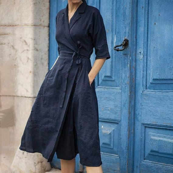 Women's Cotton Linen Wrap Dress