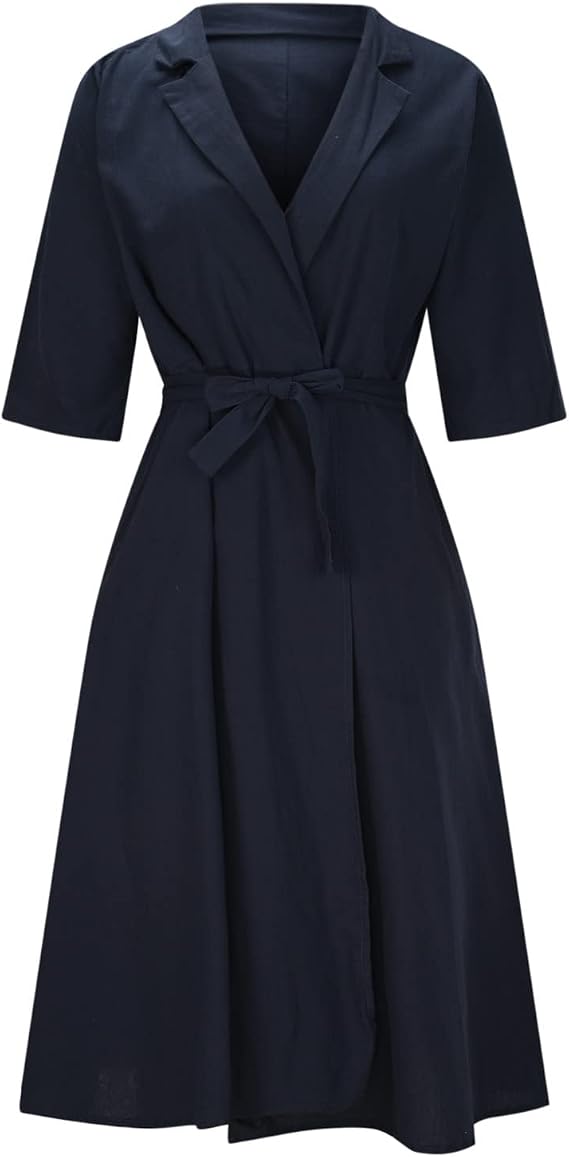 Women's Cotton Linen Wrap Dress